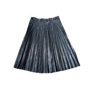 Womens black faux leather pleated midi shirt XL grunge edgy y2k goth emo punk